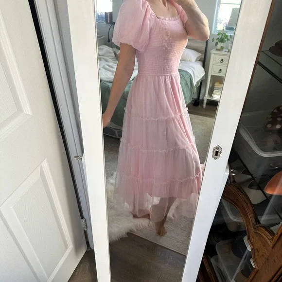 Pink Smocked Puff Sleeve Dress - Picture 3 of 7